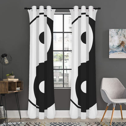 Black And White Yin Yang Symbol Print Curtain