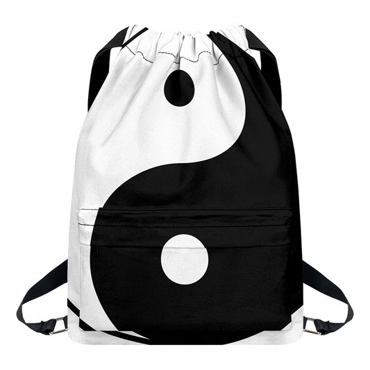 Black And White Yin Yang Symbol Print Drawstring Backpack