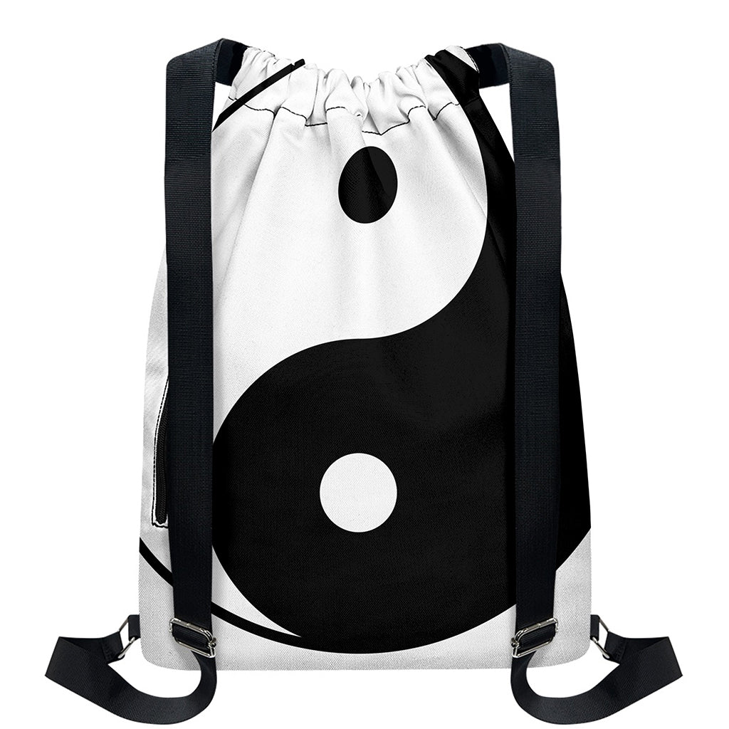 Black And White Yin Yang Symbol Print Drawstring Backpack