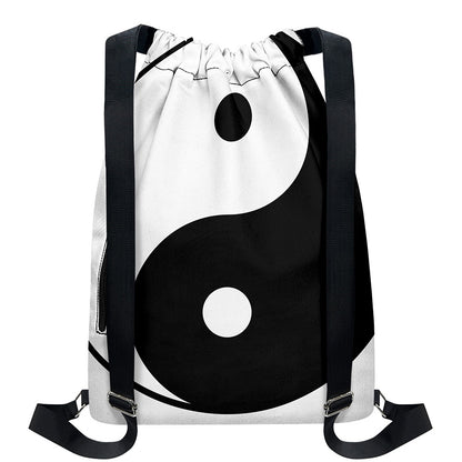 Black And White Yin Yang Symbol Print Drawstring Backpack