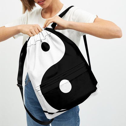 Black And White Yin Yang Symbol Print Drawstring Backpack