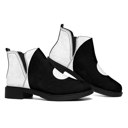 Black And White Yin Yang Symbol Print Flat Ankle Boots