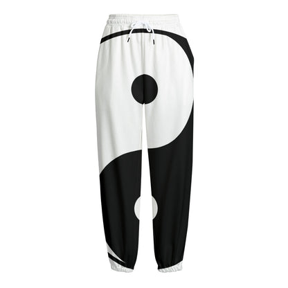 Black And White Yin Yang Symbol Print Fleece Lined Knit Pants