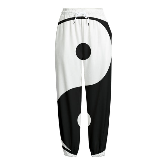 Black And White Yin Yang Symbol Print Fleece Lined Knit Pants