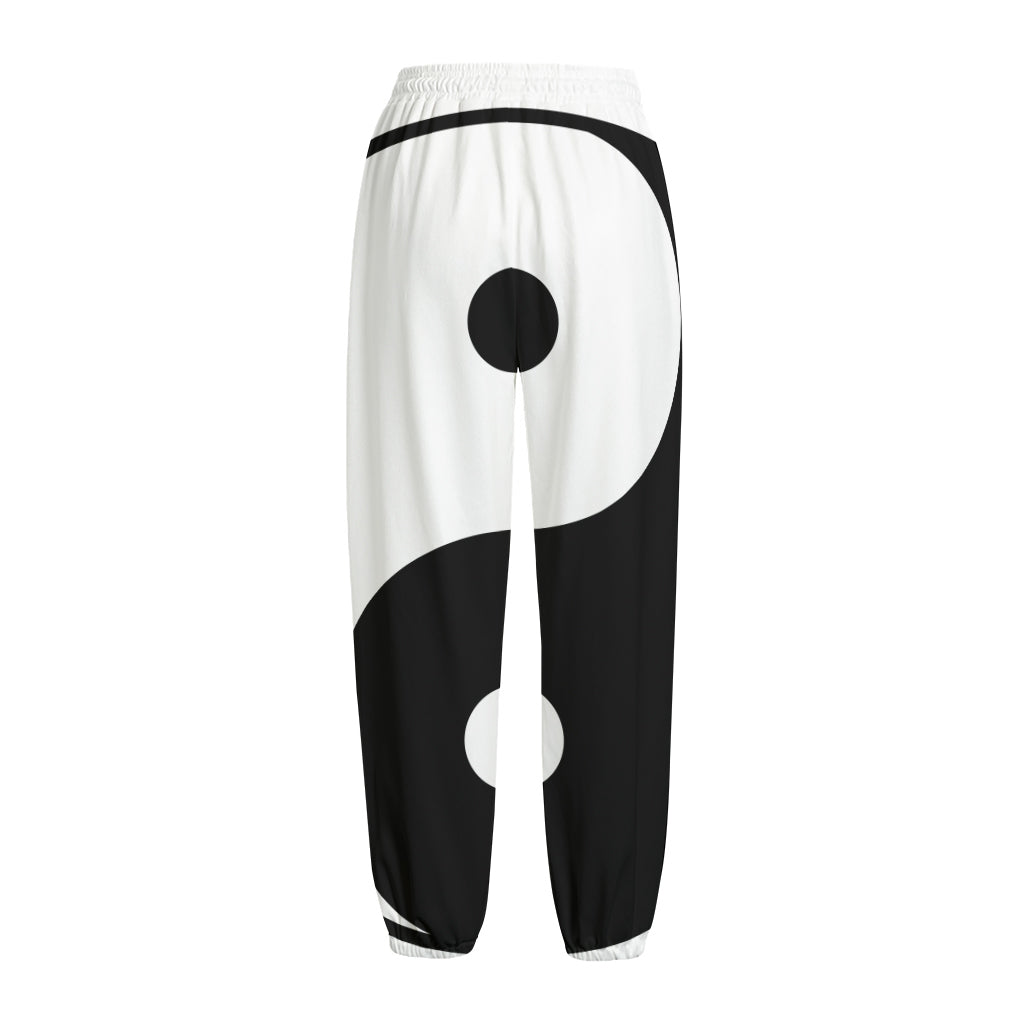 Black And White Yin Yang Symbol Print Fleece Lined Knit Pants