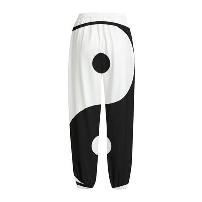 Black And White Yin Yang Symbol Print Fleece Lined Knit Pants