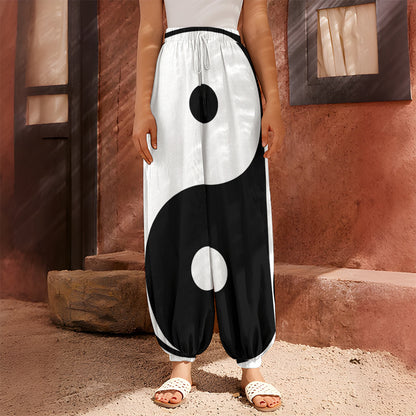 Black And White Yin Yang Symbol Print Harem Pants