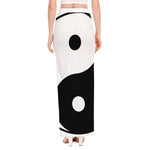 Black And White Yin Yang Symbol Print High Slit Maxi Skirt