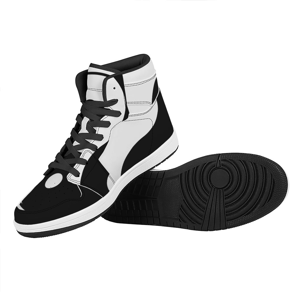 Black And White Yin Yang Symbol Print High Top Leather Sneakers