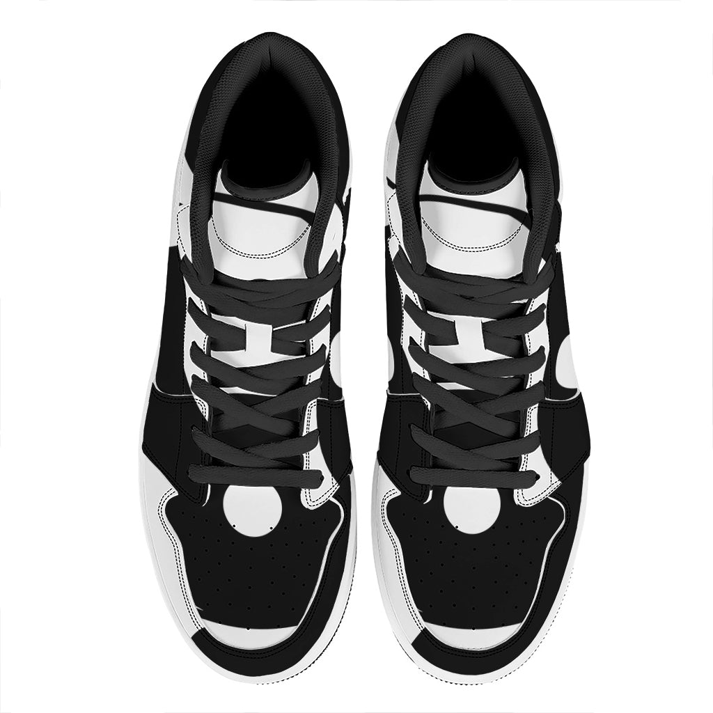 Black And White Yin Yang Symbol Print High Top Leather Sneakers