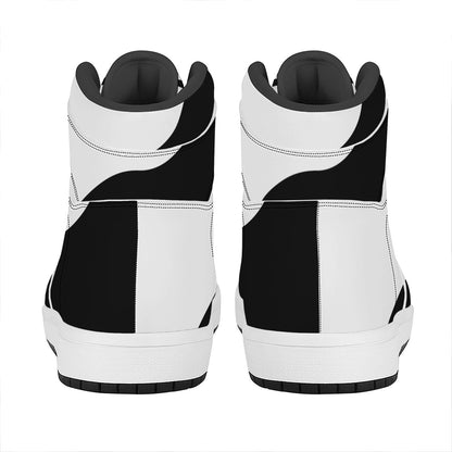 Black And White Yin Yang Symbol Print High Top Leather Sneakers
