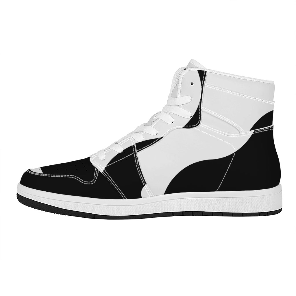 Black And White Yin Yang Symbol Print High Top Leather Sneakers