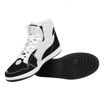 Black And White Yin Yang Symbol Print High Top Leather Sneakers