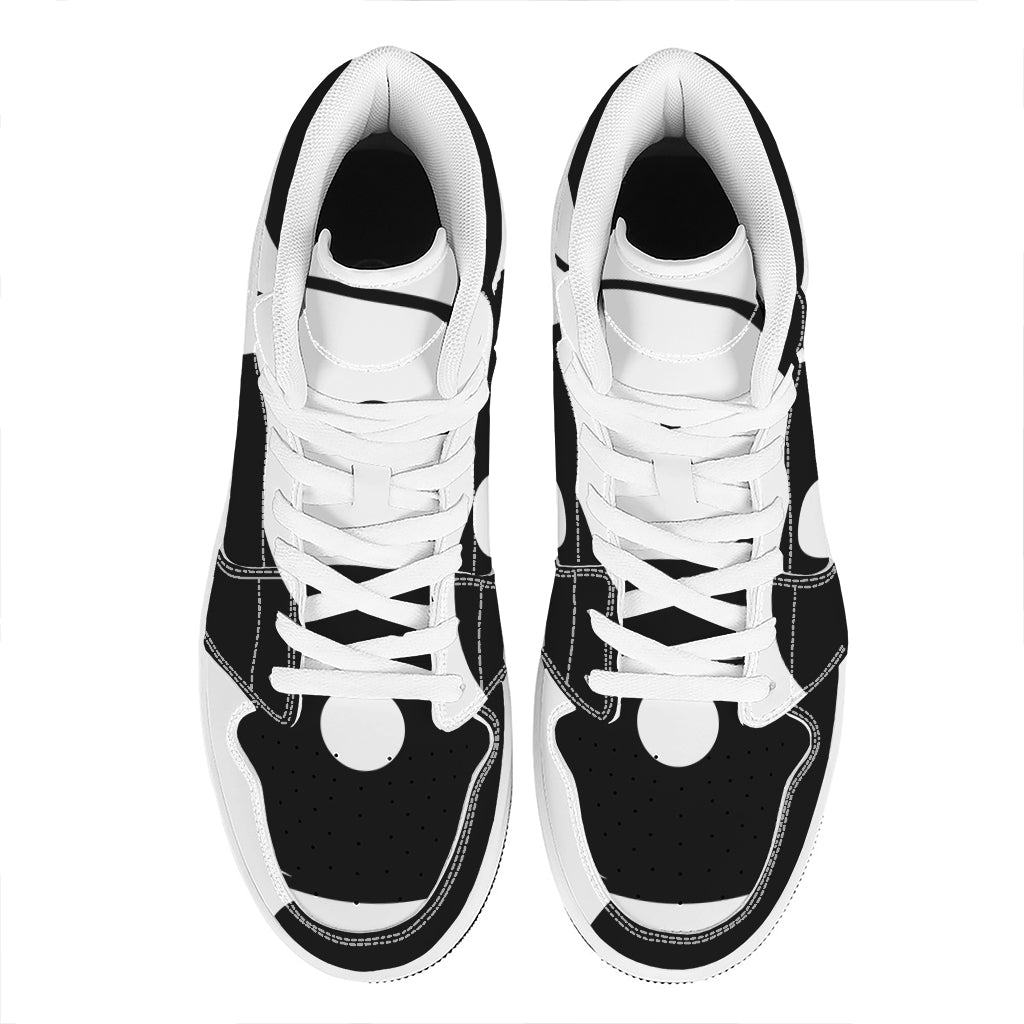 Black And White Yin Yang Symbol Print High Top Leather Sneakers
