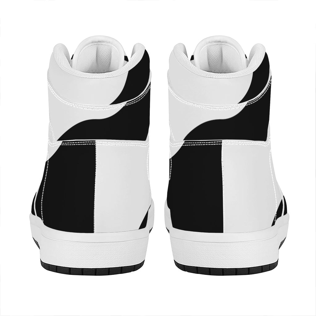 Black And White Yin Yang Symbol Print High Top Leather Sneakers