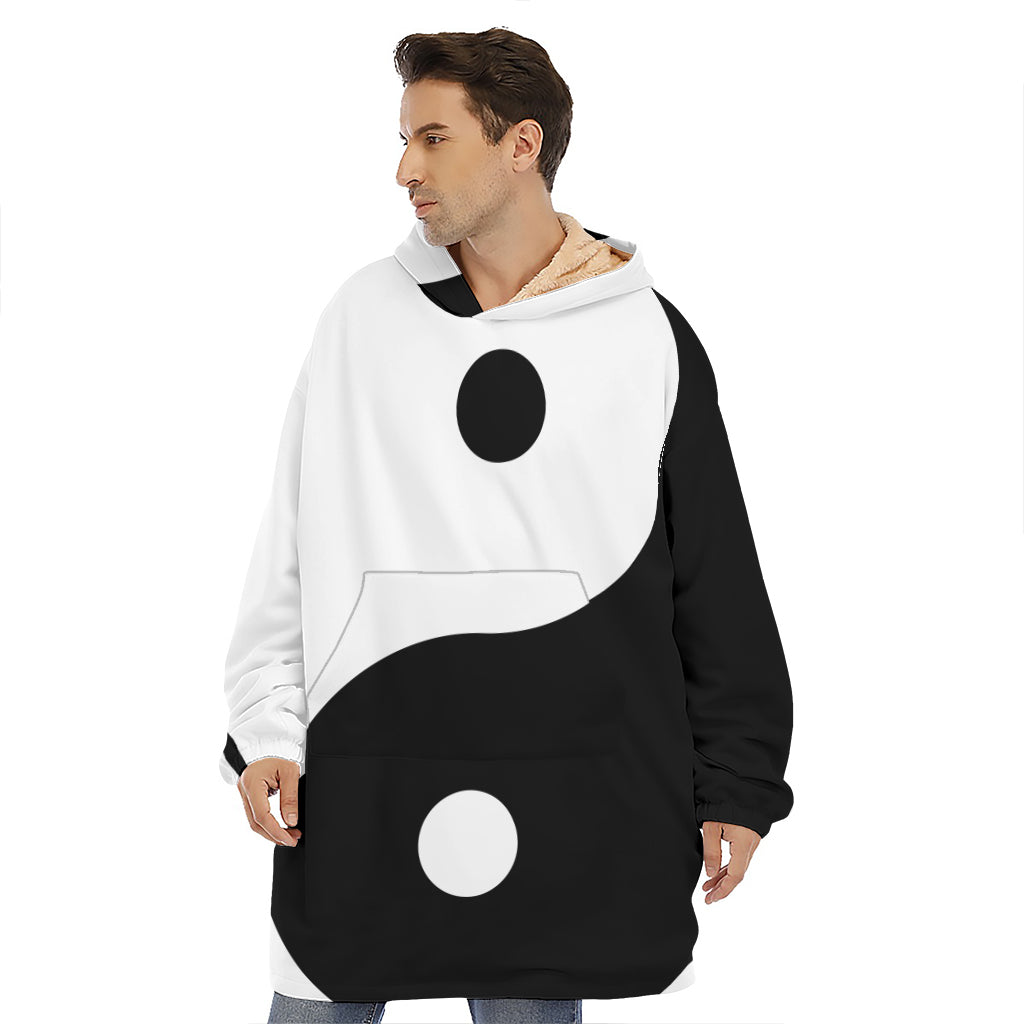 Black And White Yin Yang Symbol Print Hoodie Blanket