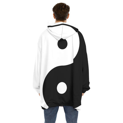Black And White Yin Yang Symbol Print Hoodie Blanket
