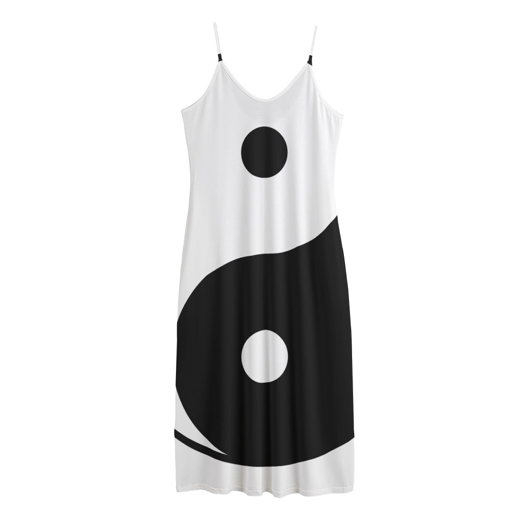 Black And White Yin Yang Symbol Print Jersey Midi Cami Dress