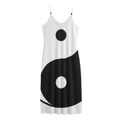 Black And White Yin Yang Symbol Print Jersey Midi Cami Dress