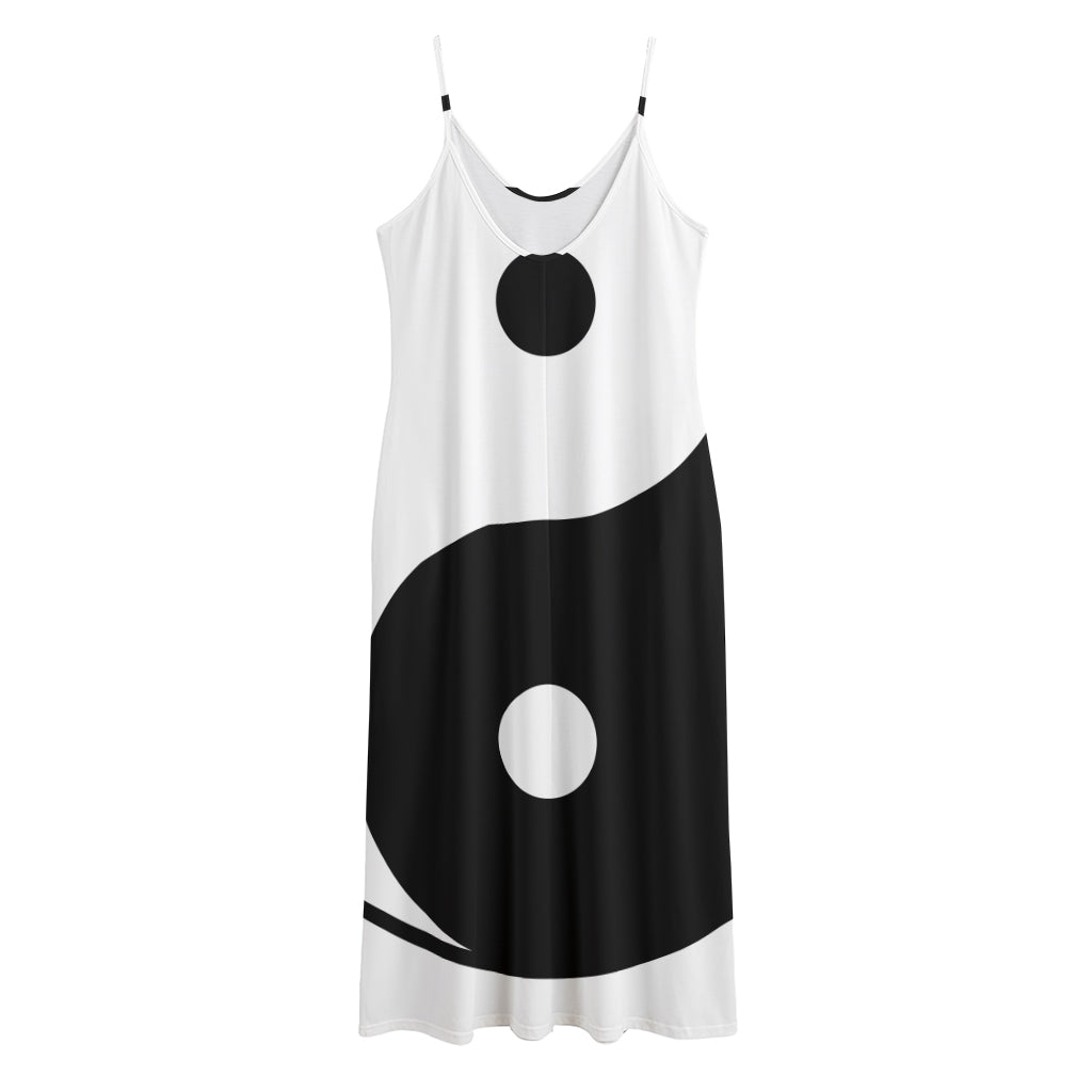 Black And White Yin Yang Symbol Print Jersey Midi Cami Dress