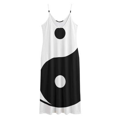 Black And White Yin Yang Symbol Print Jersey Midi Cami Dress