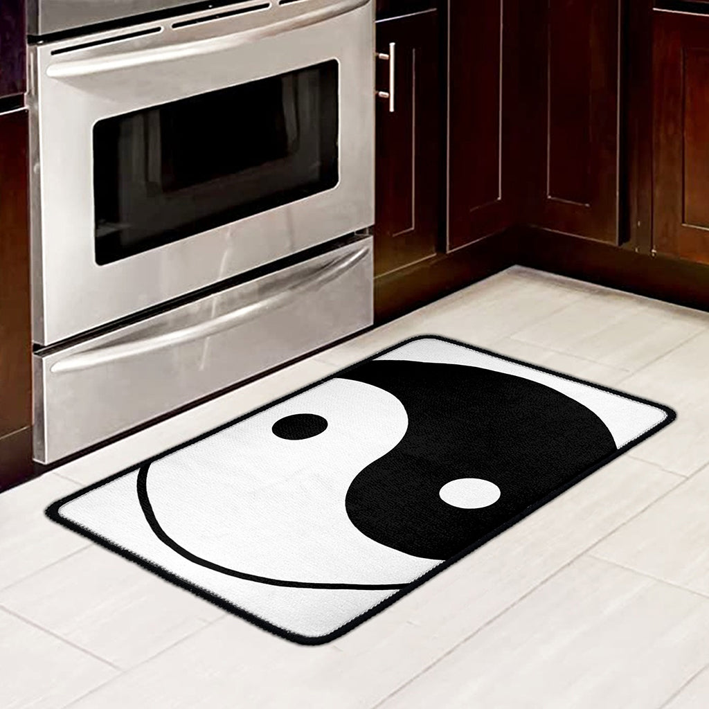 Black And White Yin Yang Symbol Print Kitchen Mat