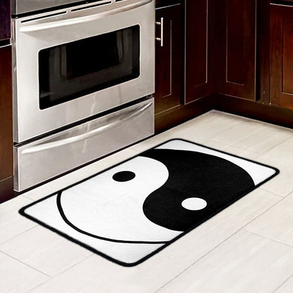 Black And White Yin Yang Symbol Print Kitchen Mat