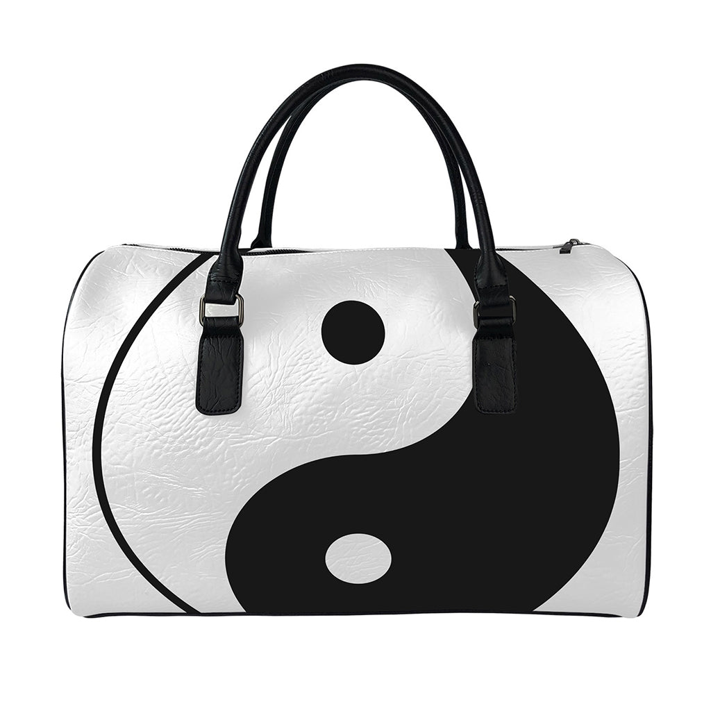 Black And White Yin Yang Symbol Print Leather Duffle Bag