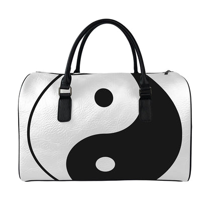 Black And White Yin Yang Symbol Print Leather Duffle Bag