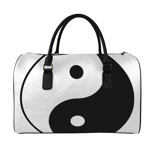 Black And White Yin Yang Symbol Print Leather Duffle Bag