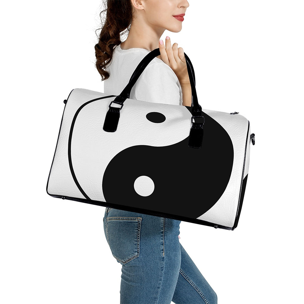 Black And White Yin Yang Symbol Print Leather Duffle Bag