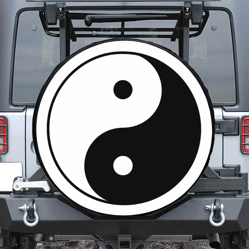 Black And White Yin Yang Symbol Print Leather Spare Tire Cover