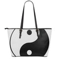 Black And White Yin Yang Symbol Print Leather Tote Bag With Zipper