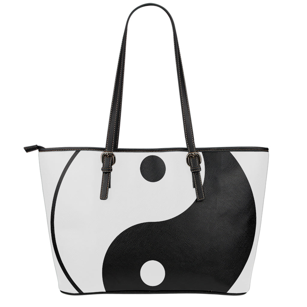 Black And White Yin Yang Symbol Print Leather Tote Bag