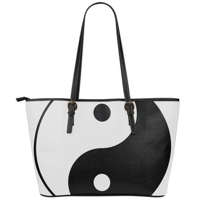 Black And White Yin Yang Symbol Print Leather Tote Bag