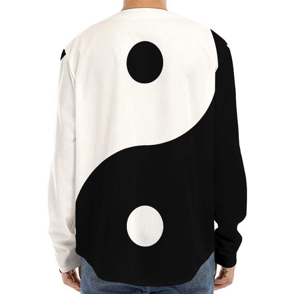 Black And White Yin Yang Symbol Print Long Sleeve Baseball Jersey