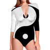 Black And White Yin Yang Symbol Print Long Sleeve Swimsuit
