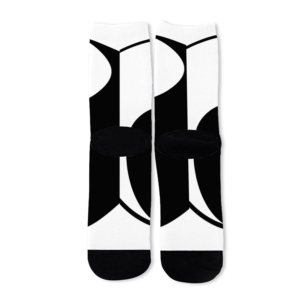 Black And White Yin Yang Symbol Print Long Socks