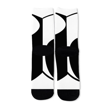 Black And White Yin Yang Symbol Print Long Socks