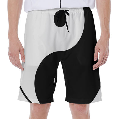 Black And White Yin Yang Symbol Print Men's Beach Shorts