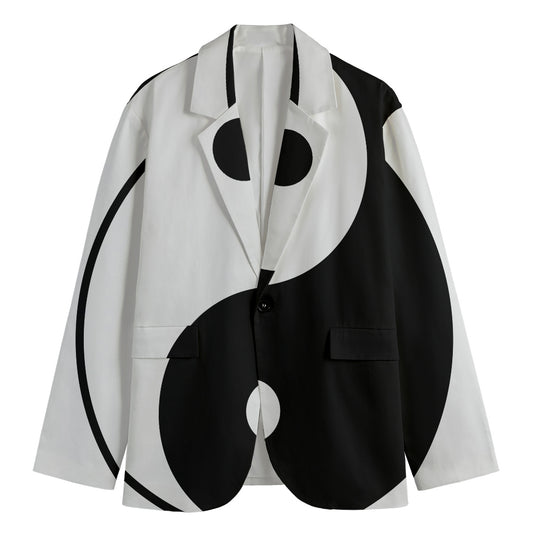 Black And White Yin Yang Symbol Print Men's Blazer
