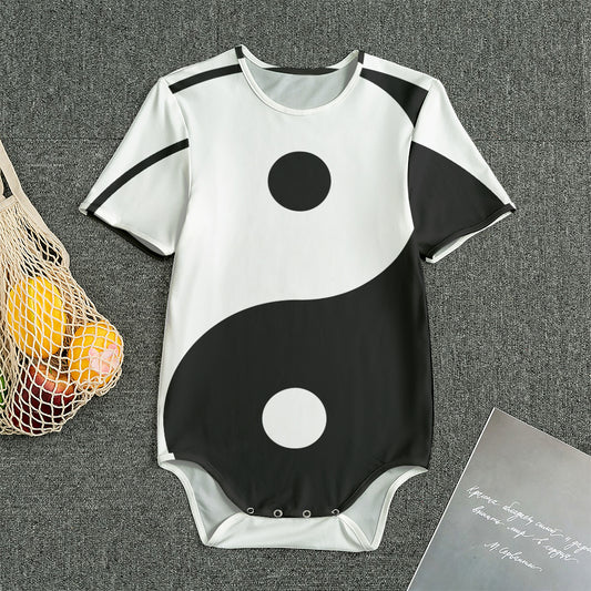Black And White Yin Yang Symbol Print Men's Bodysuit