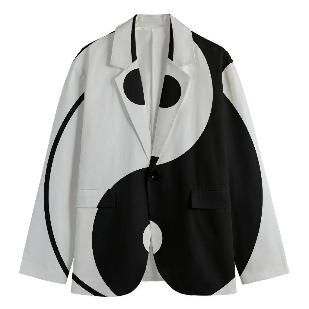 Black And White Yin Yang Symbol Print Men's Cotton Blazer
