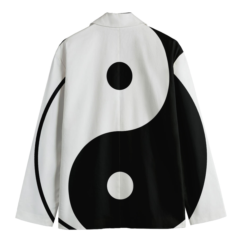 Black And White Yin Yang Symbol Print Men's Cotton Blazer