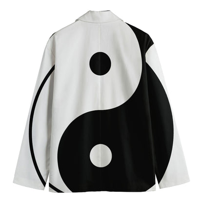 Black And White Yin Yang Symbol Print Men's Cotton Blazer