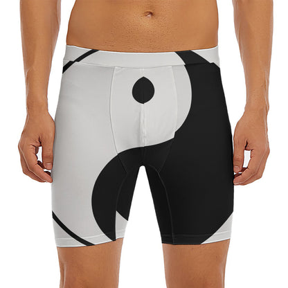 Black And White Yin Yang Symbol Print Men's Long Boxer Briefs
