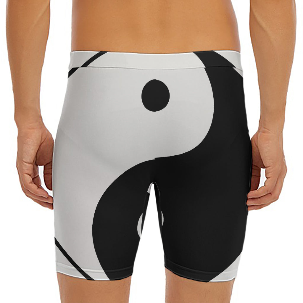 Black And White Yin Yang Symbol Print Men's Long Boxer Briefs