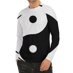 Black And White Yin Yang Symbol Print Men's Long Sleeve Rash Guard