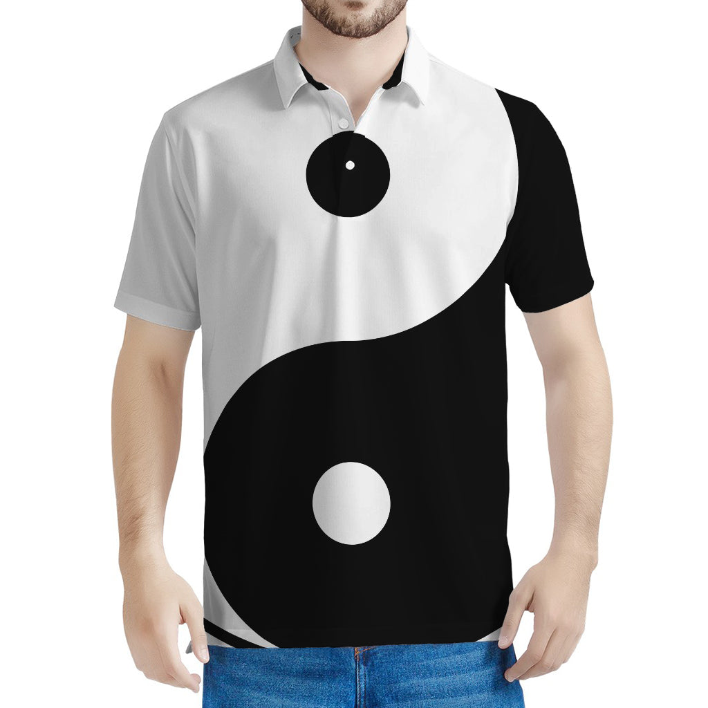 Black And White Yin Yang Symbol Print Men's Polo Shirt