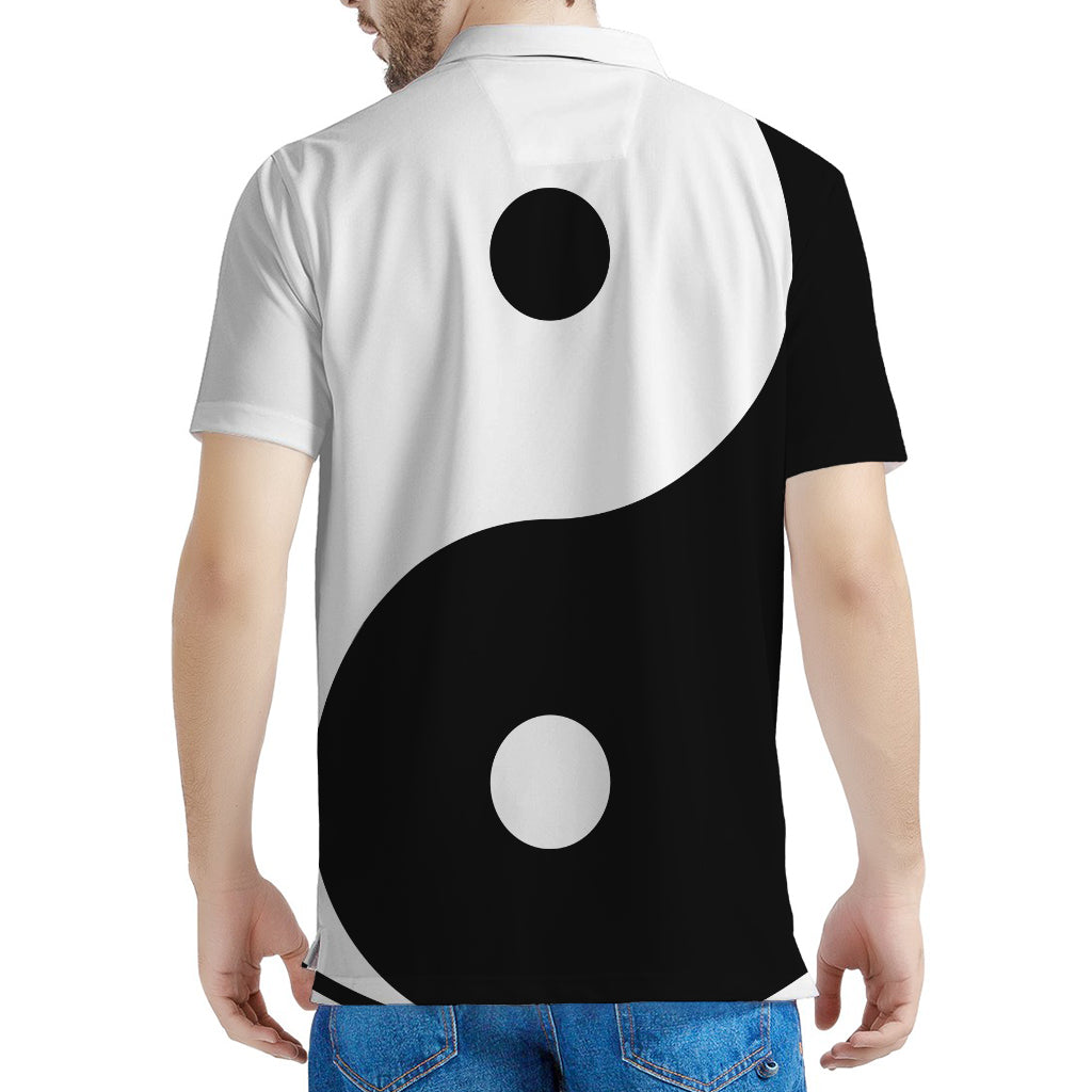 Black And White Yin Yang Symbol Print Men's Polo Shirt